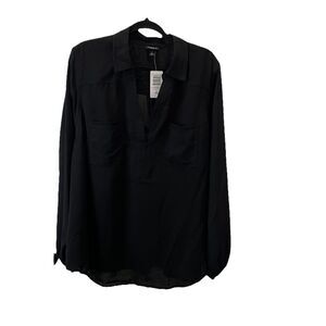 Torrid Harper Challis Collared Long Sleeve Blouse Deep Black Split Neck Women 2X